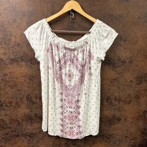 Maurices Cream Aztec Boho On or Off Shoulder Women's Large Western Rodeo Top‎